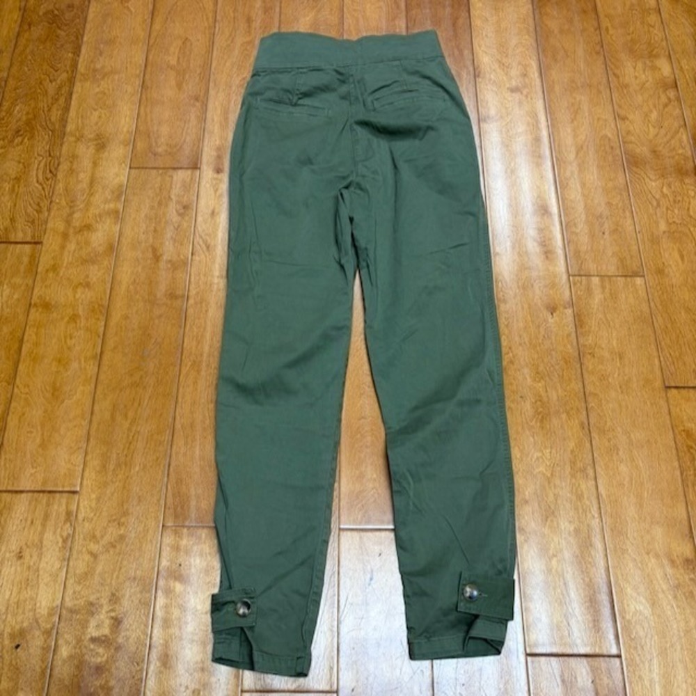 A.L.C. Pants Womens 4 Green Paperbag Waist Cargo Cuffed Tie Belt Cotton Preppy - Picture 11 of 11